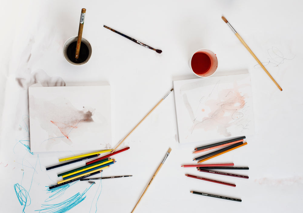 art supplies seen from above