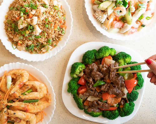 asian cuisine rice shrimp seafood beef