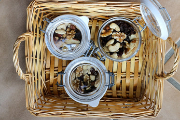 assorted nut mixes in jars