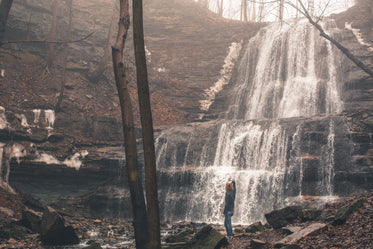 autumn hike at waterfall