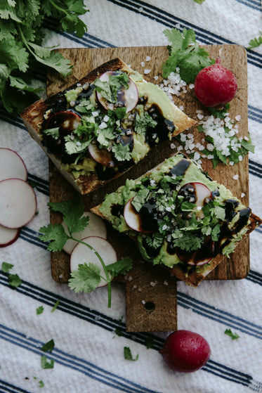 avocado toast on cutting board