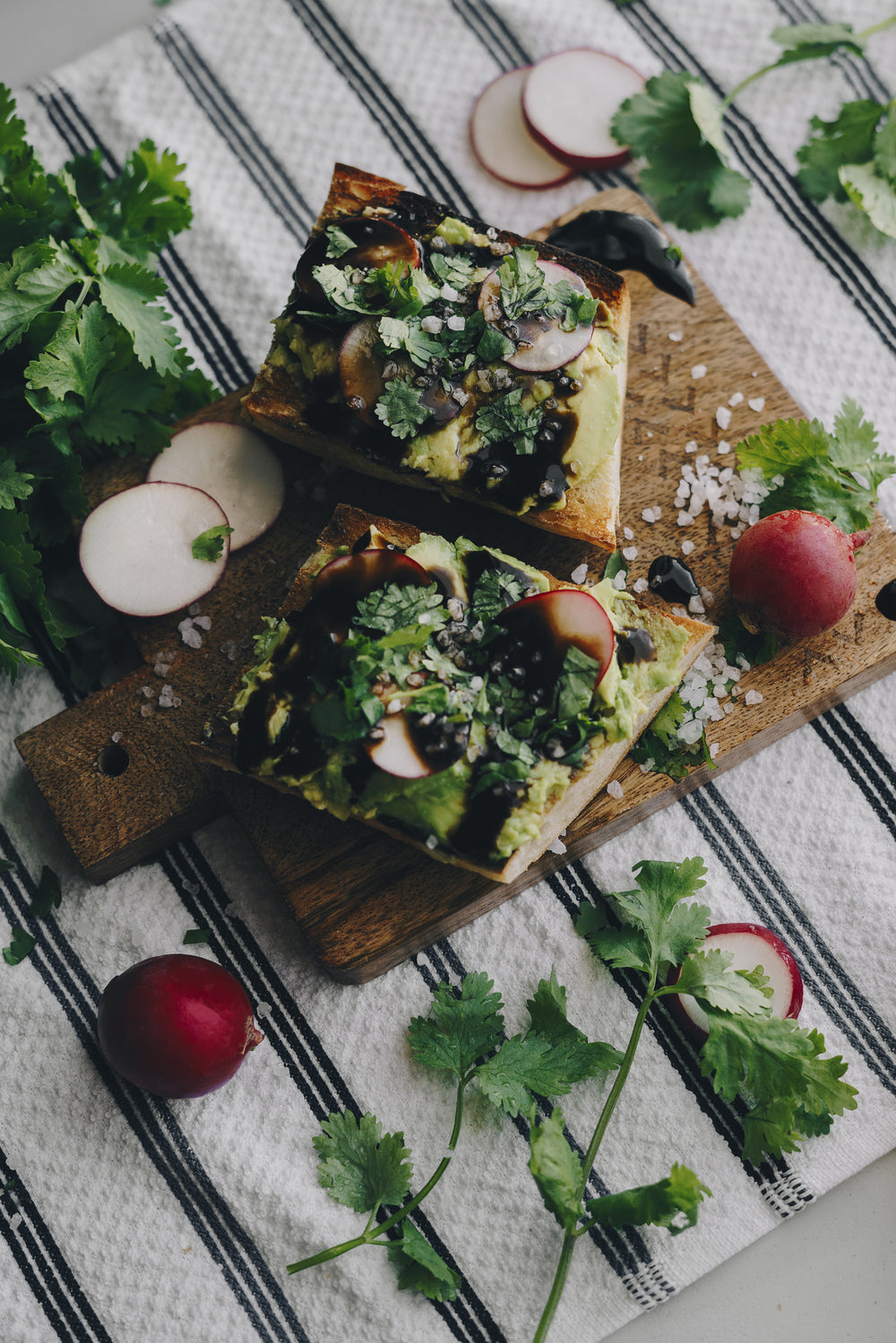 avocado toast on wood board