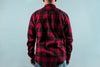 back of red plaid shirt