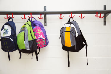backpacks hanging on hooks