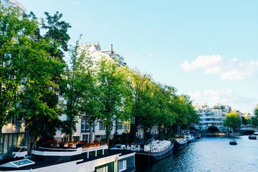 barges and boats by the city