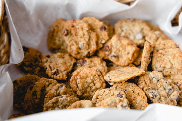 basket filled with chocolate chip cookies