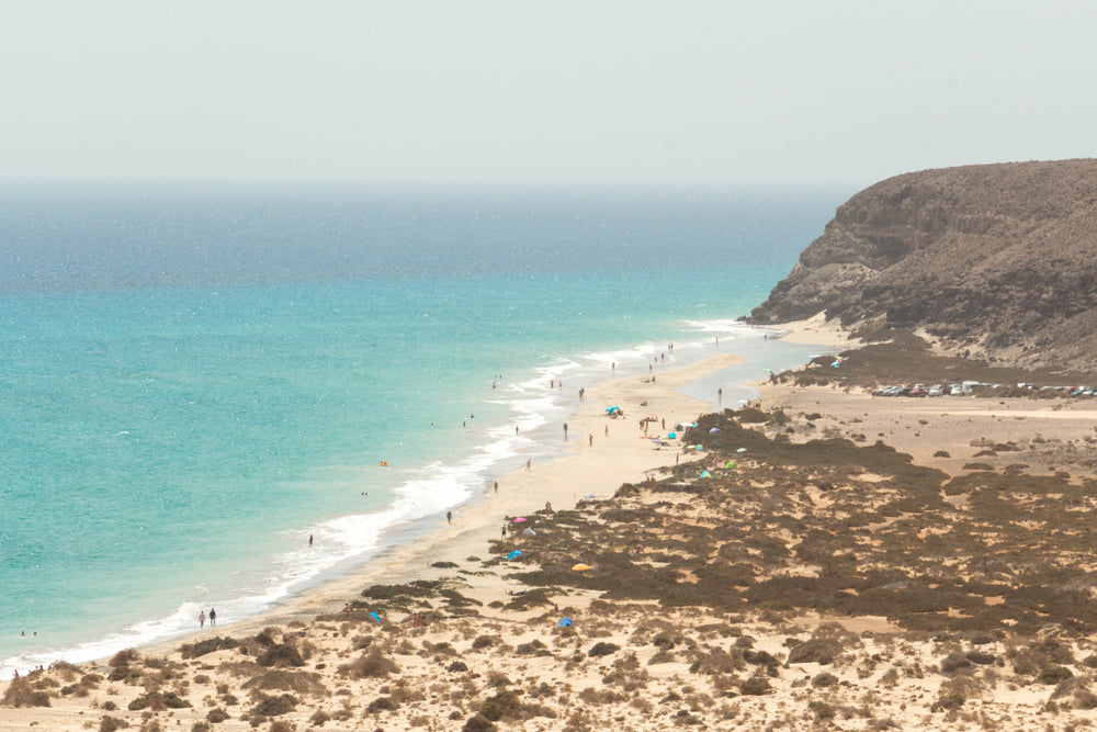 beach scene with people enjoying the warmth