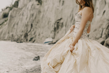 beaded wedding dress on the beach