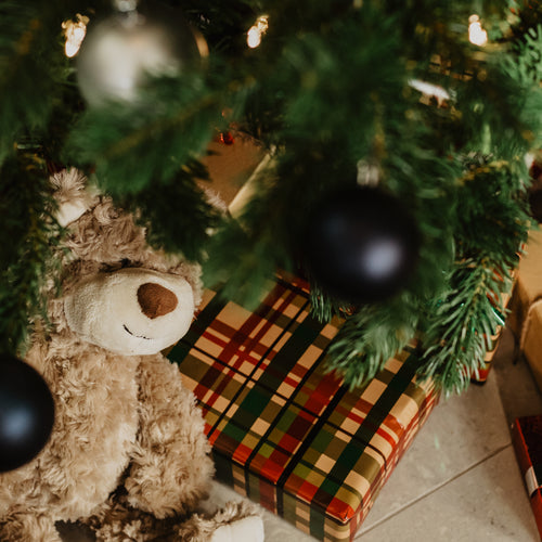 Bear And Gifts Under Christmas Tree