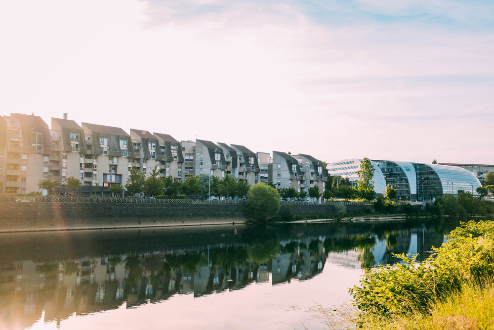 beautiful terraced houses along the riverside