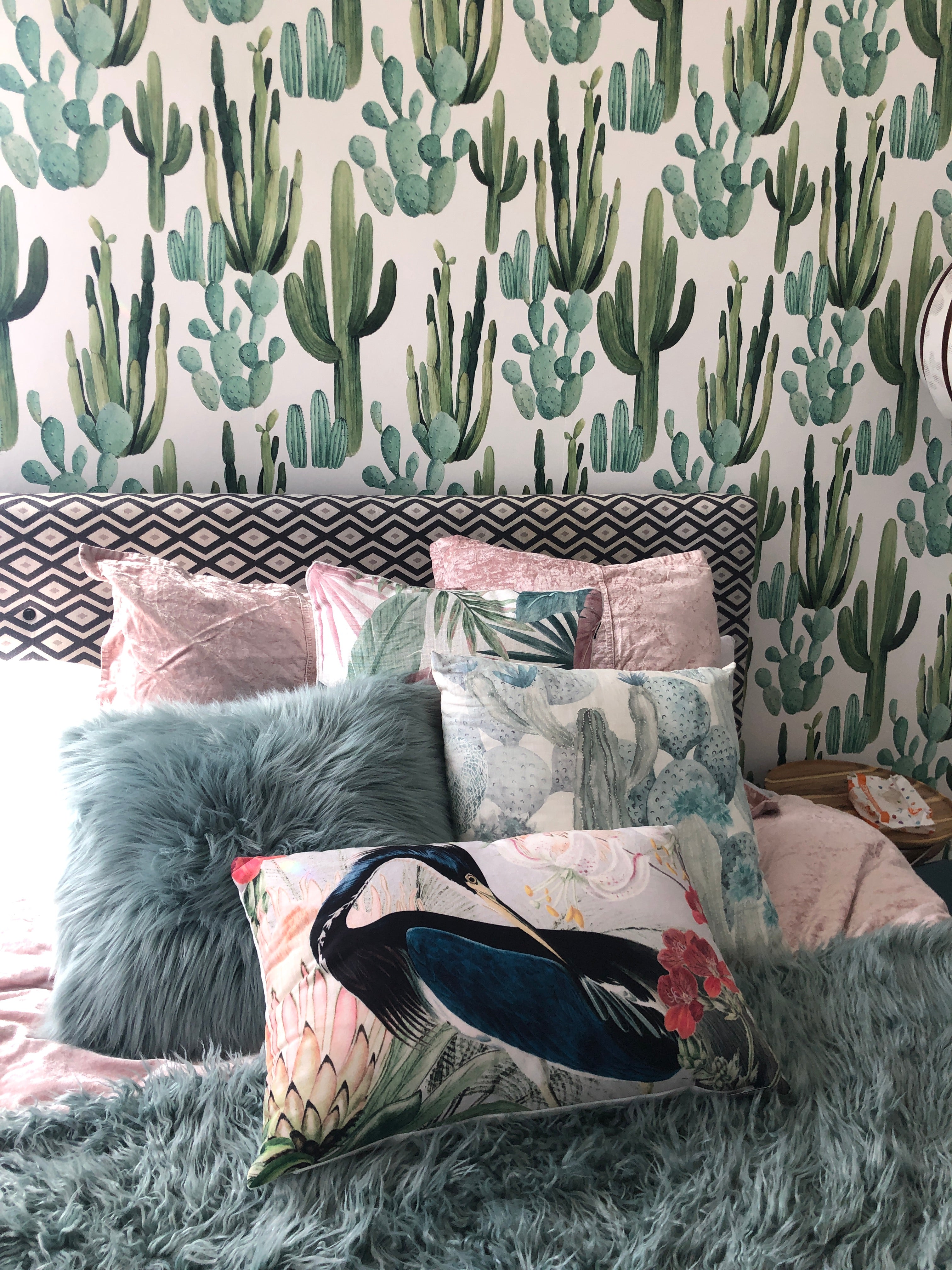 Browse Free HD Images of Bedroom Decor With Cactus Wallpaper