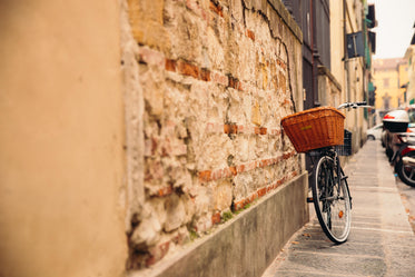 bike leaning on wall