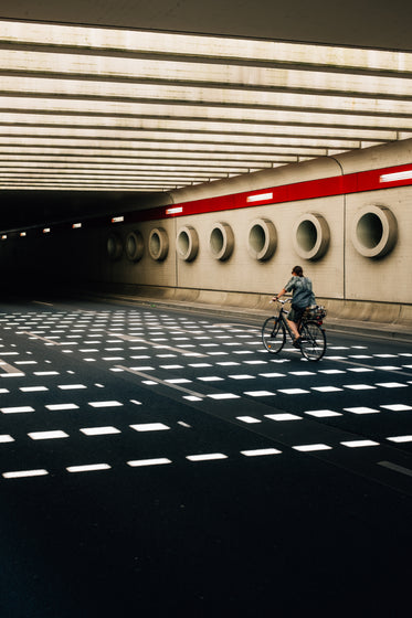 biking through an underground structure