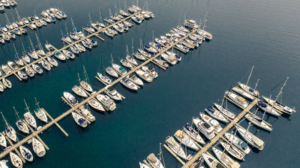 birds-eye view of marina