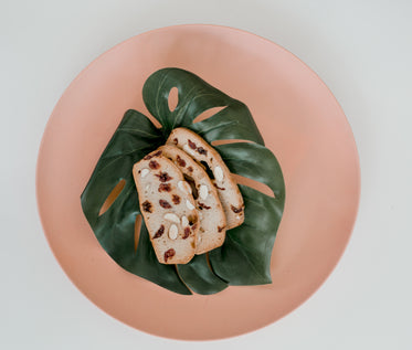 biscotti lays in a monstera leaf