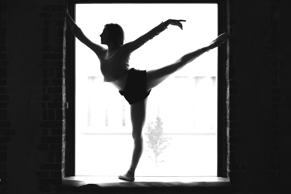 black and white ballet in window