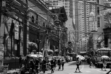 black and white city street