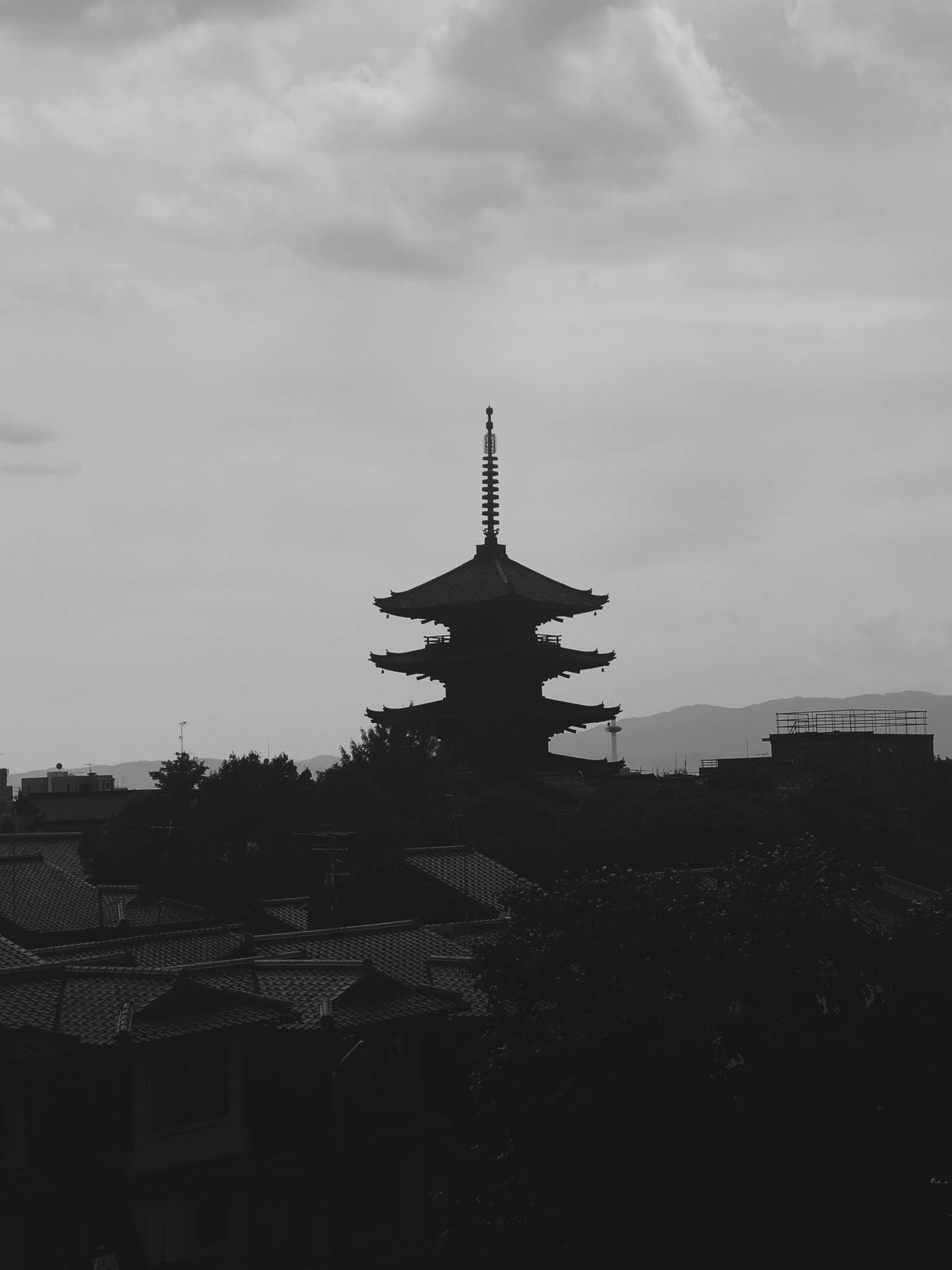 black and white pagoda