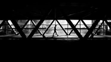 black and white pedestrian bridge