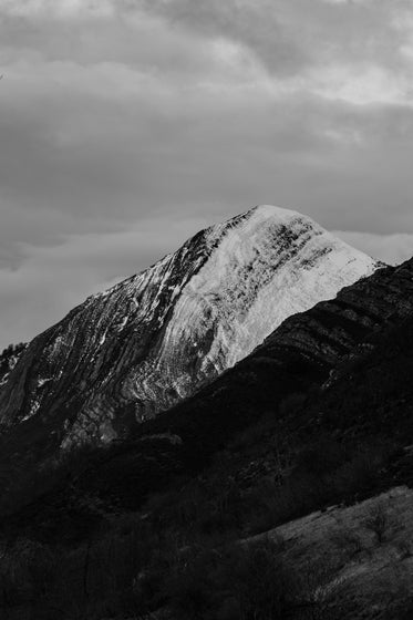black and white snow capped mountains