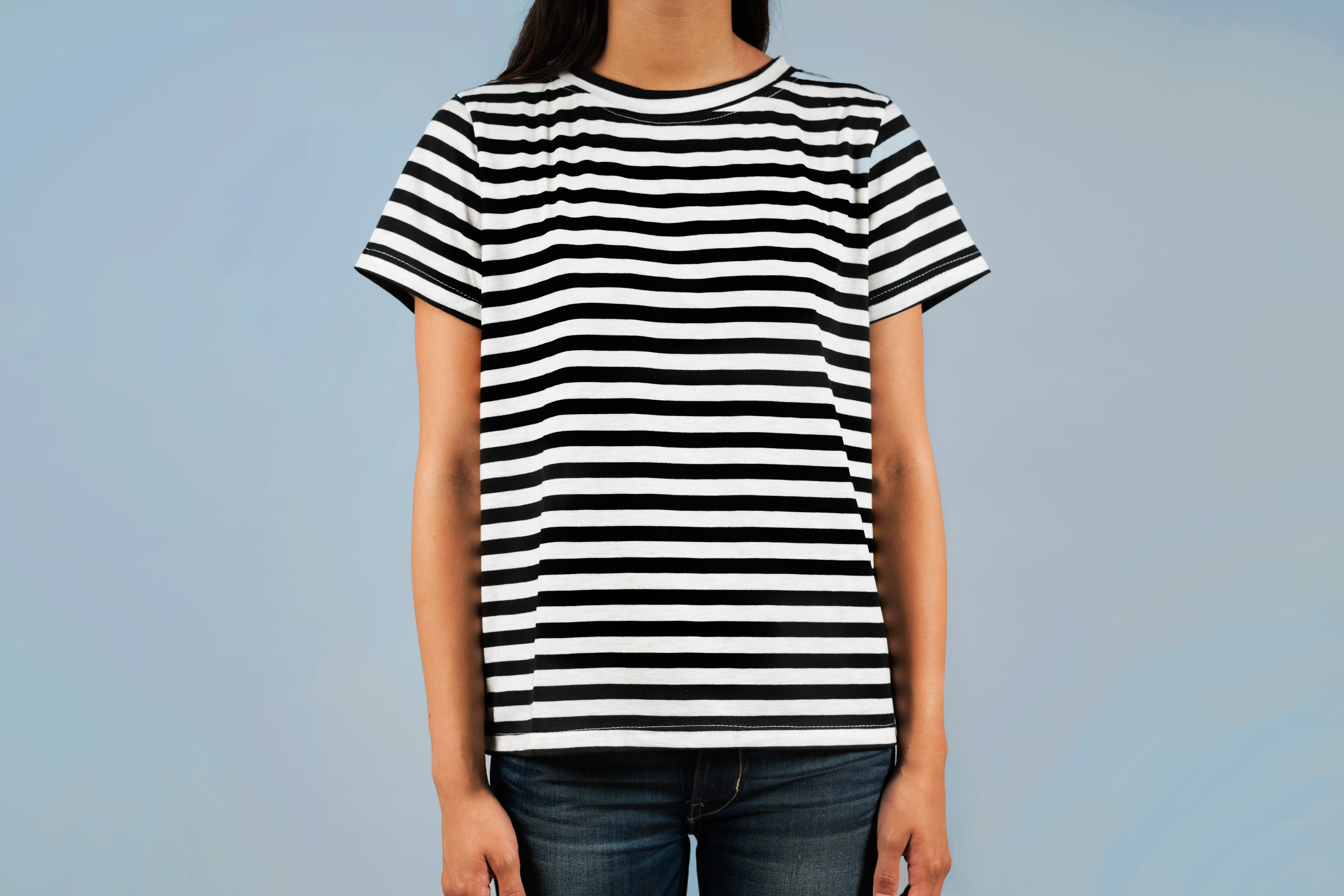 Picture Of Black And White Stripe Tee — Free Stock Photo