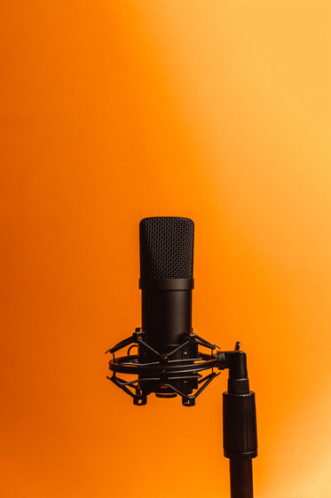 black microphone against orange photo