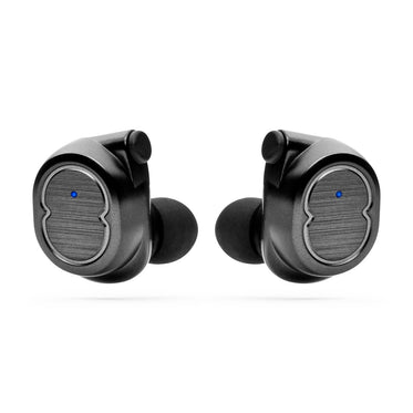 black wireless bluetooth earbuds on white background