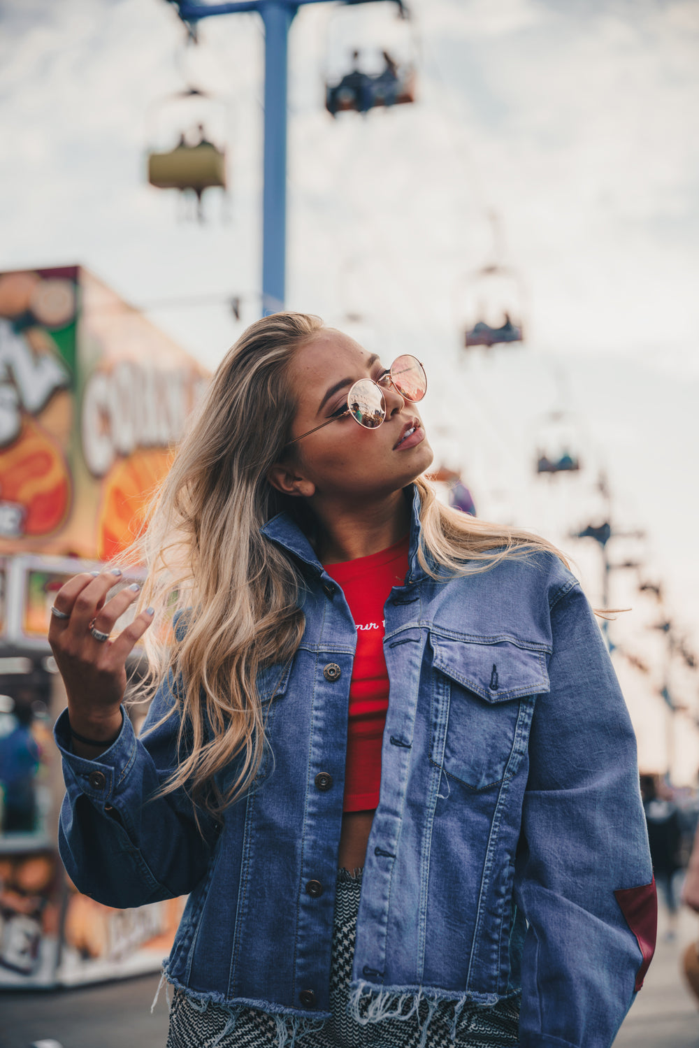 blonde woman in denim