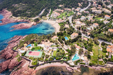 blue bay surrounded by a tropical paradise