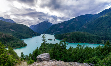 blue lake green mountains