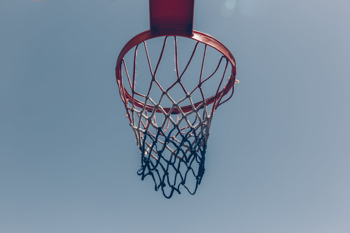 蓝天篮球框和球网