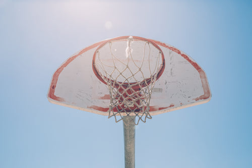 blue sky behind basketball net