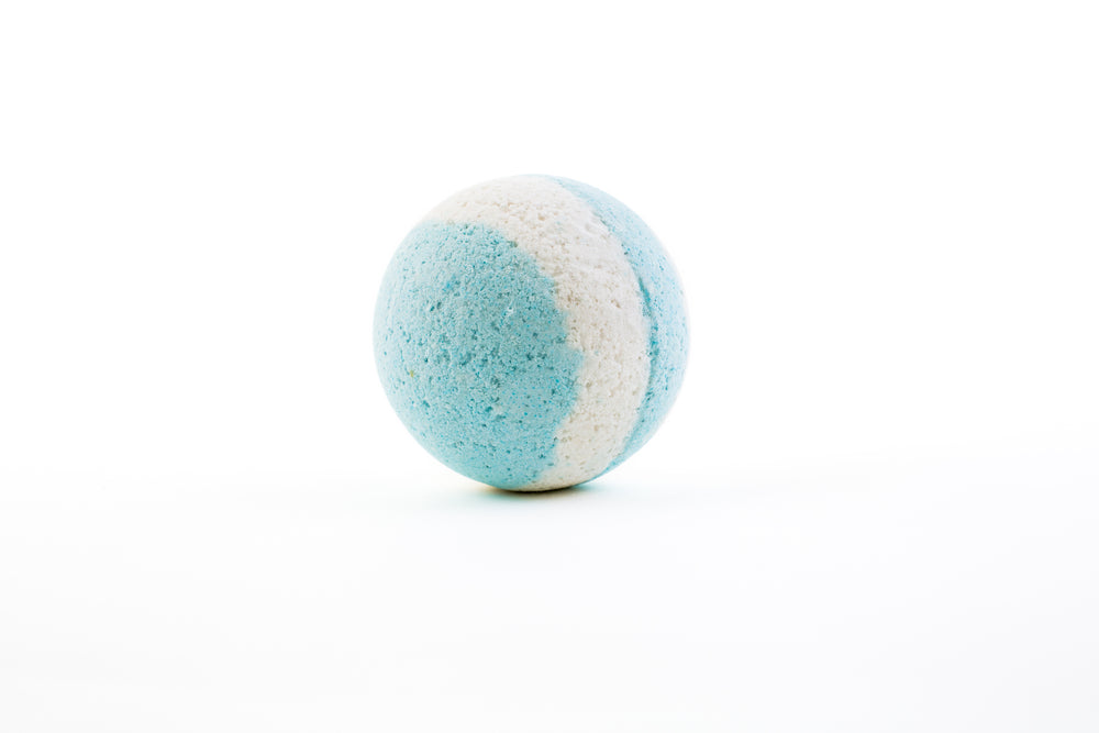 blue and white bath bombs