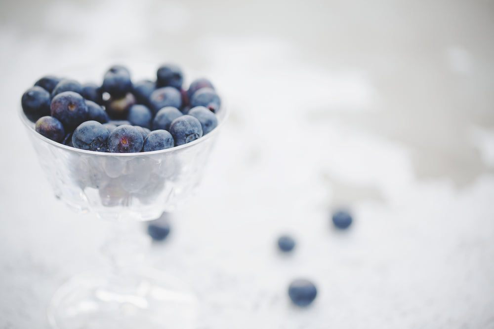 blueberries in a glass bowl