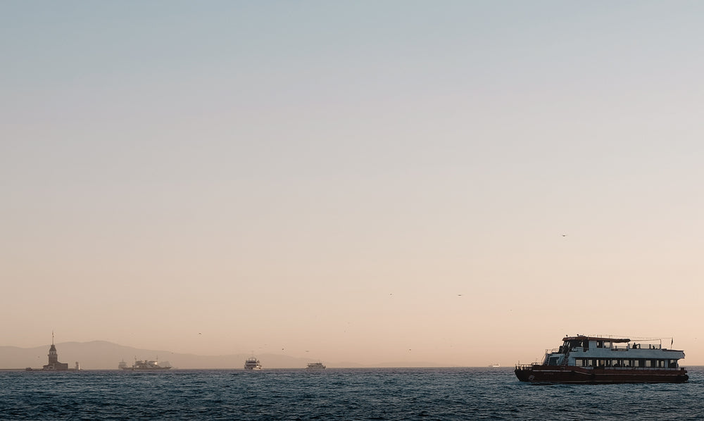 boats in harbor at dusk