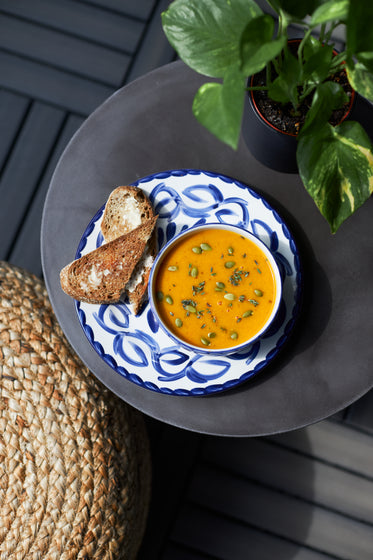 bowl of soup and rustic crusty bread