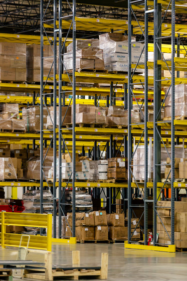 boxes on warehouse shelves