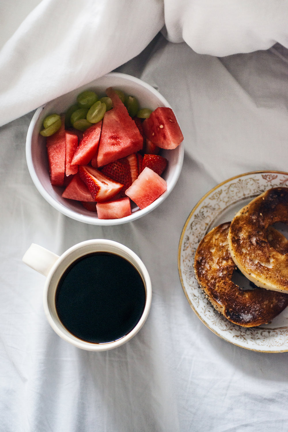 breakfast in white crisp bed sheets