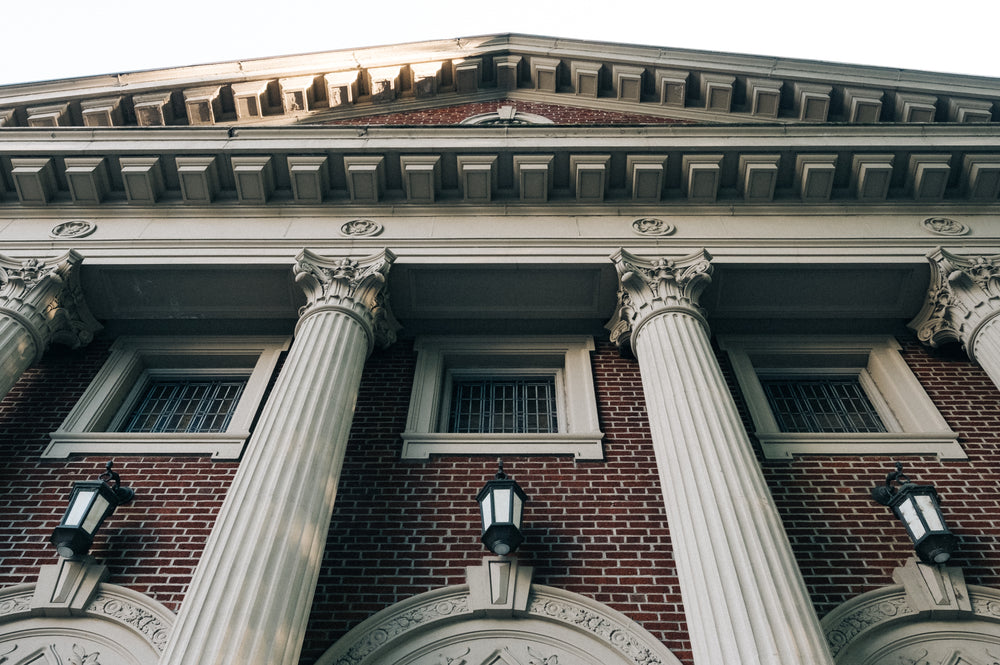 brick building with pillars