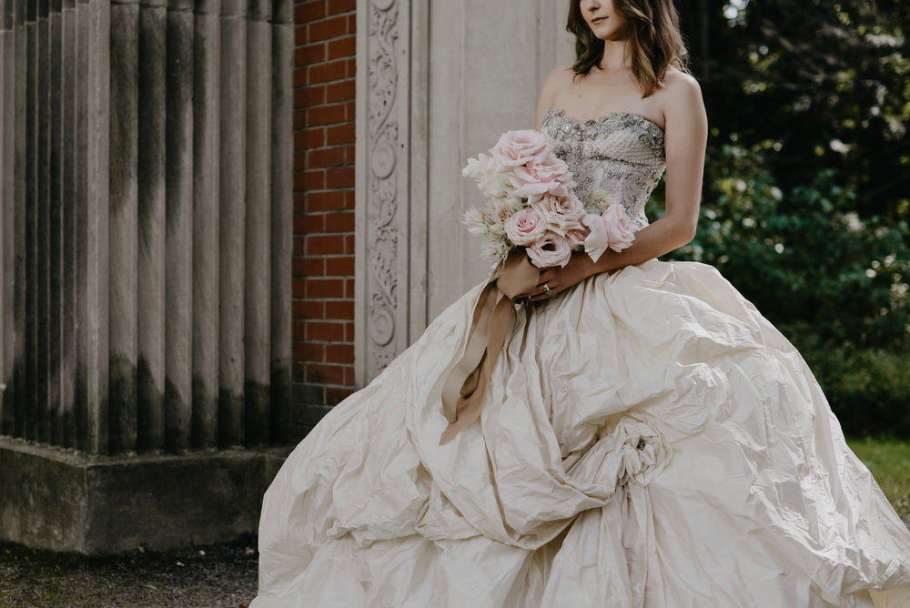 bridal bouquet walking down aisle