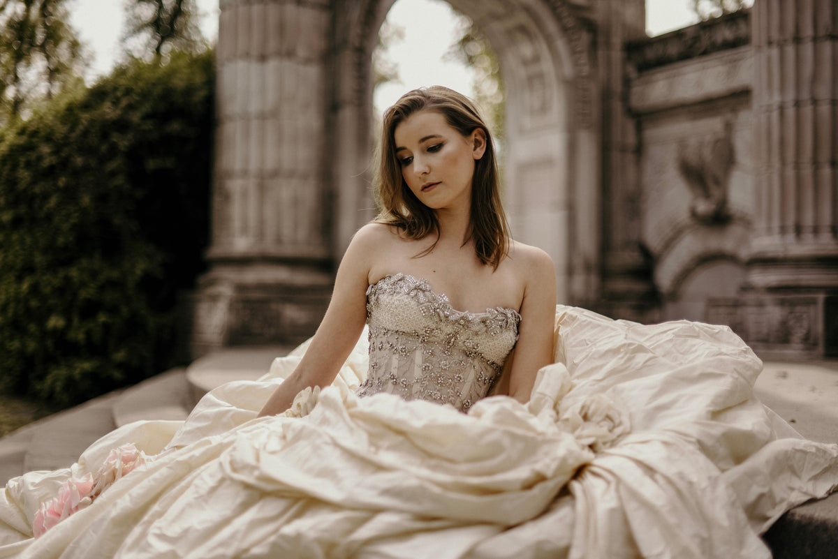 bridal fashion model in modern wedding gown