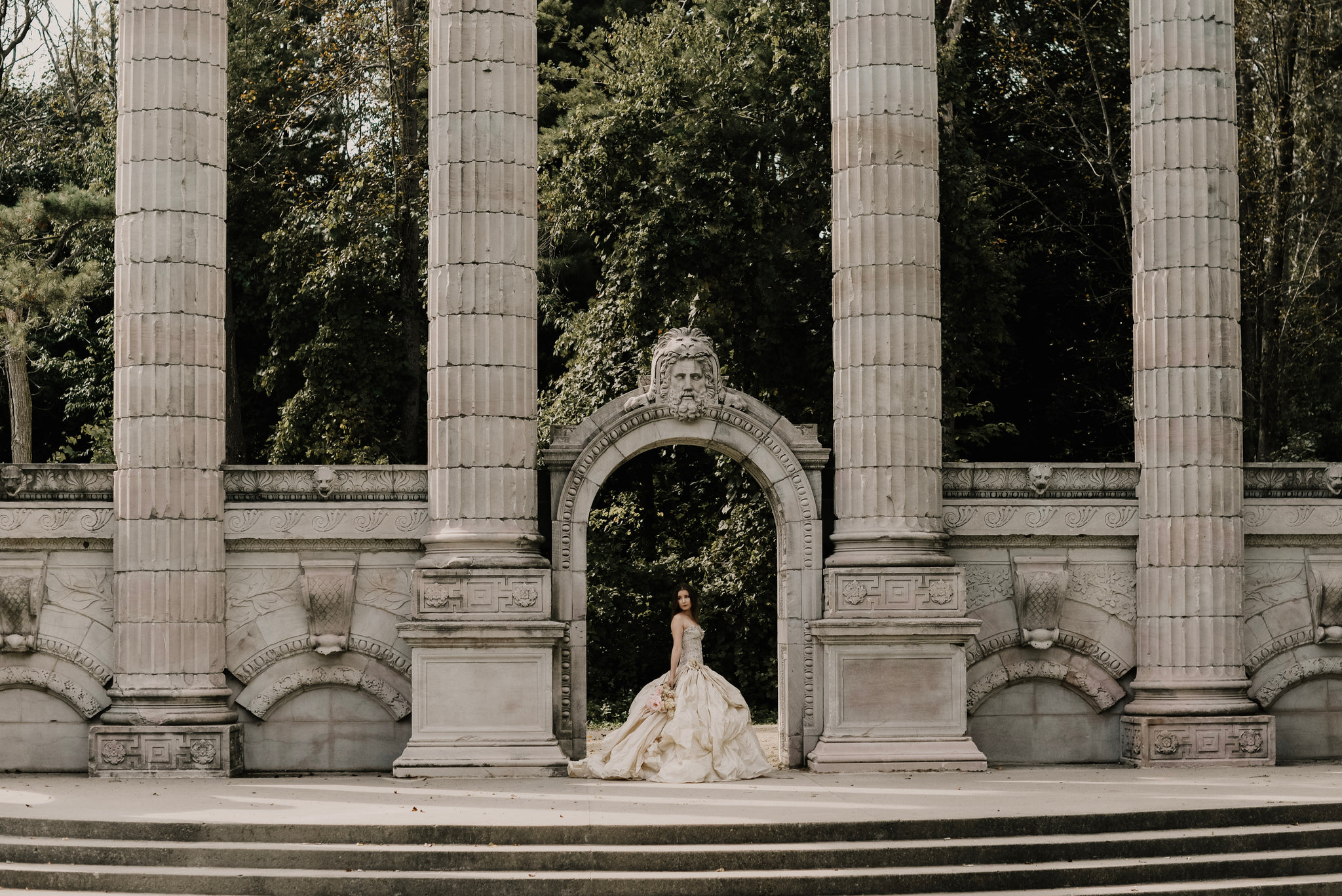 Bridal Fashion Near Antique Pillars