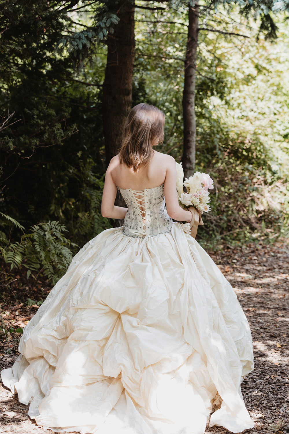 bride walking on path