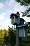 bright blue bird houses