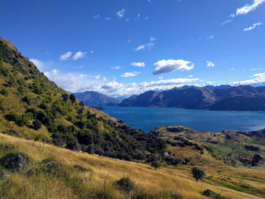 bright blue sky over lush valley