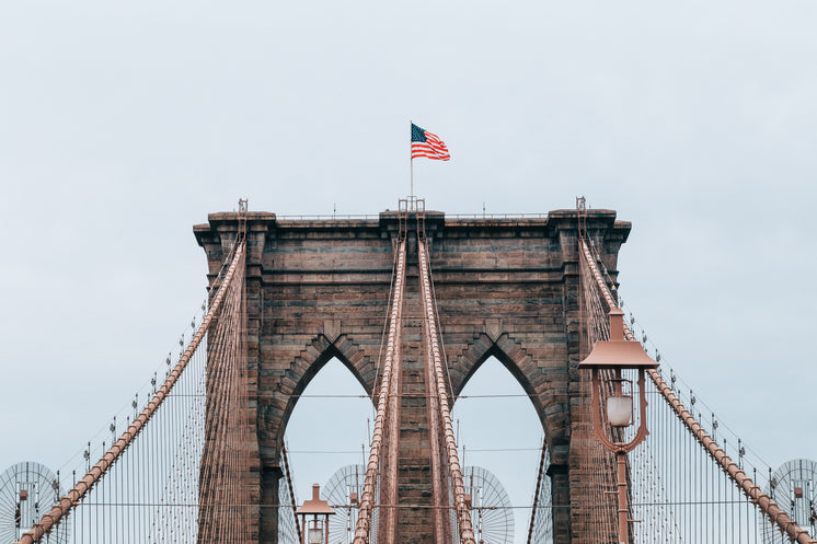 Brooklyn Bridge With Flag