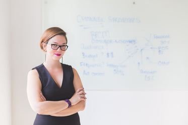 businesswoman in office smiles