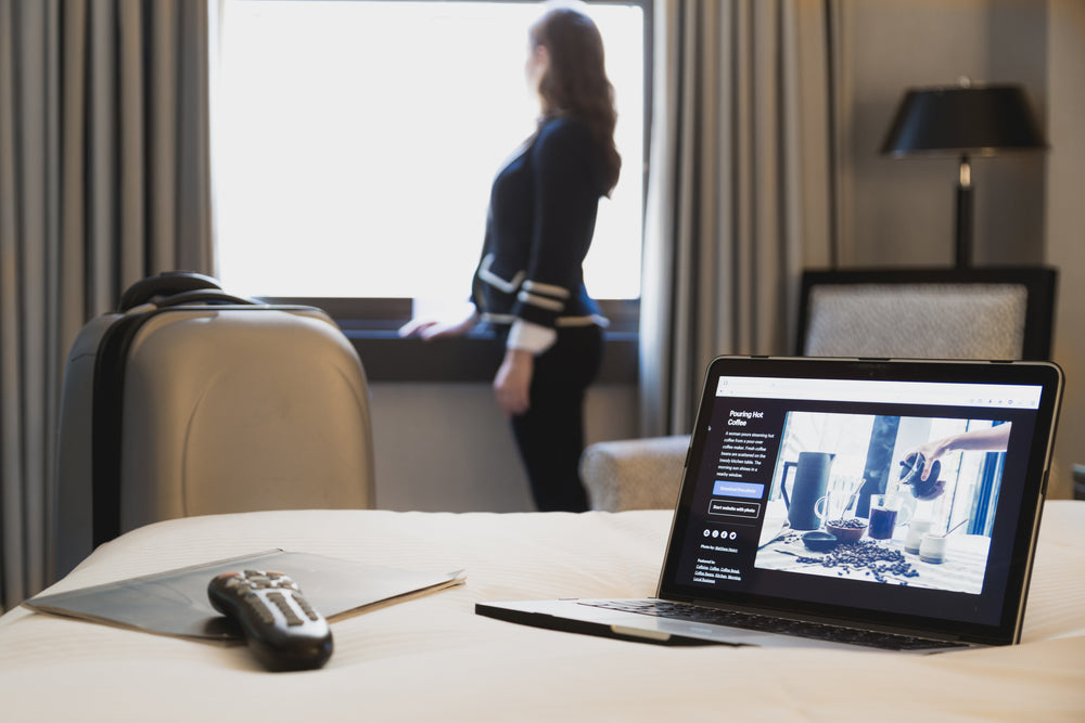 businesswoman in hotel room