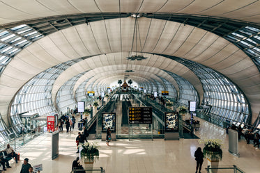 busy airport terminal corridor