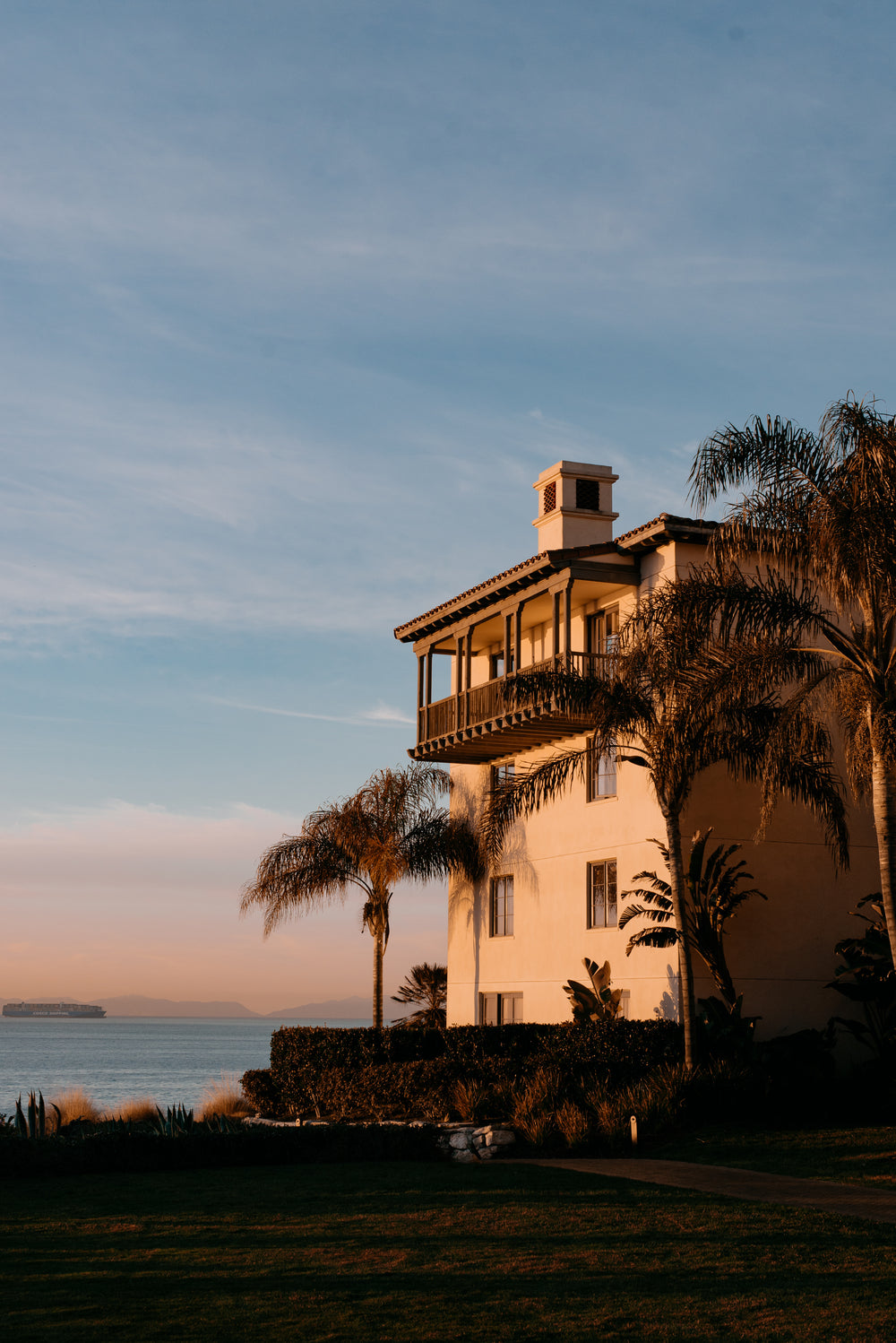 california home sunbathing over the water